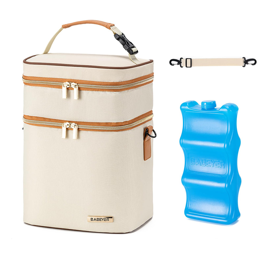 BABEYER breastmilk cooler bag opened to show organized interior for on-the-go feeding