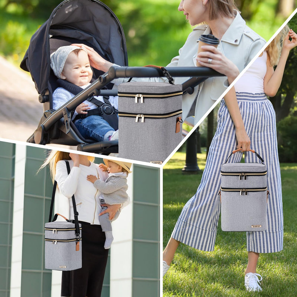 Shoulder strap enables comfortable carrying for busy nursing days