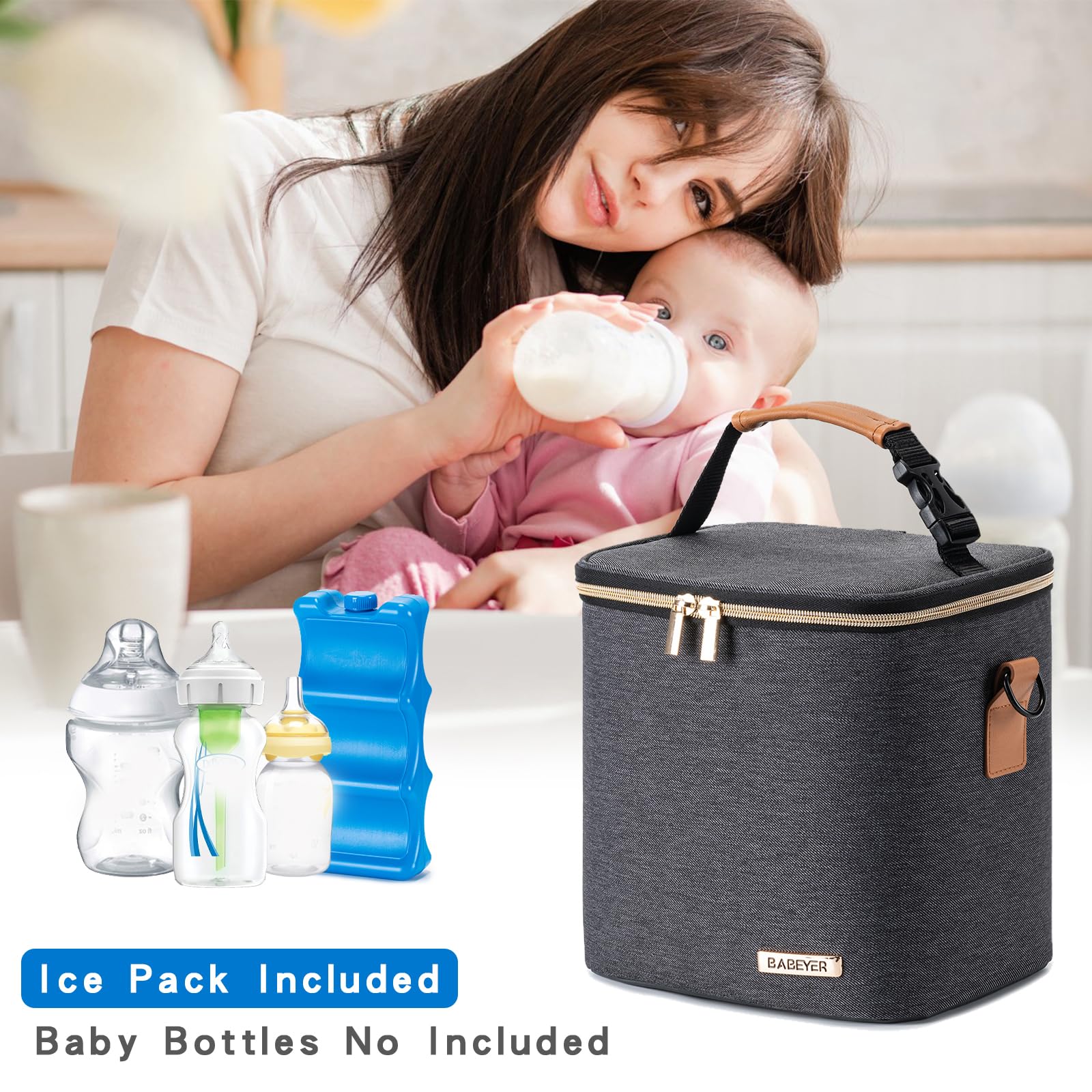 BABEYER breastmilk cooler bag side pocket storing keys and phone