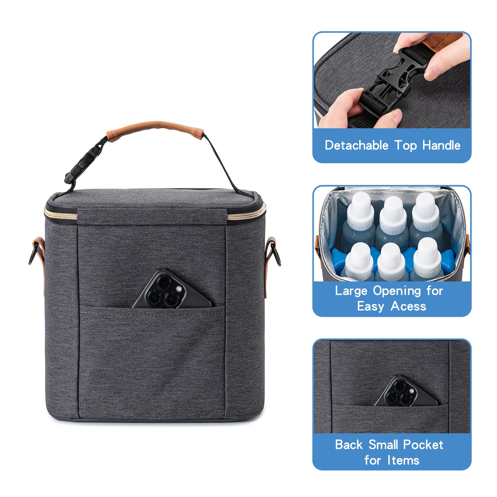 BABEYER breastmilk cooler bag fitted with six bottles for on the go