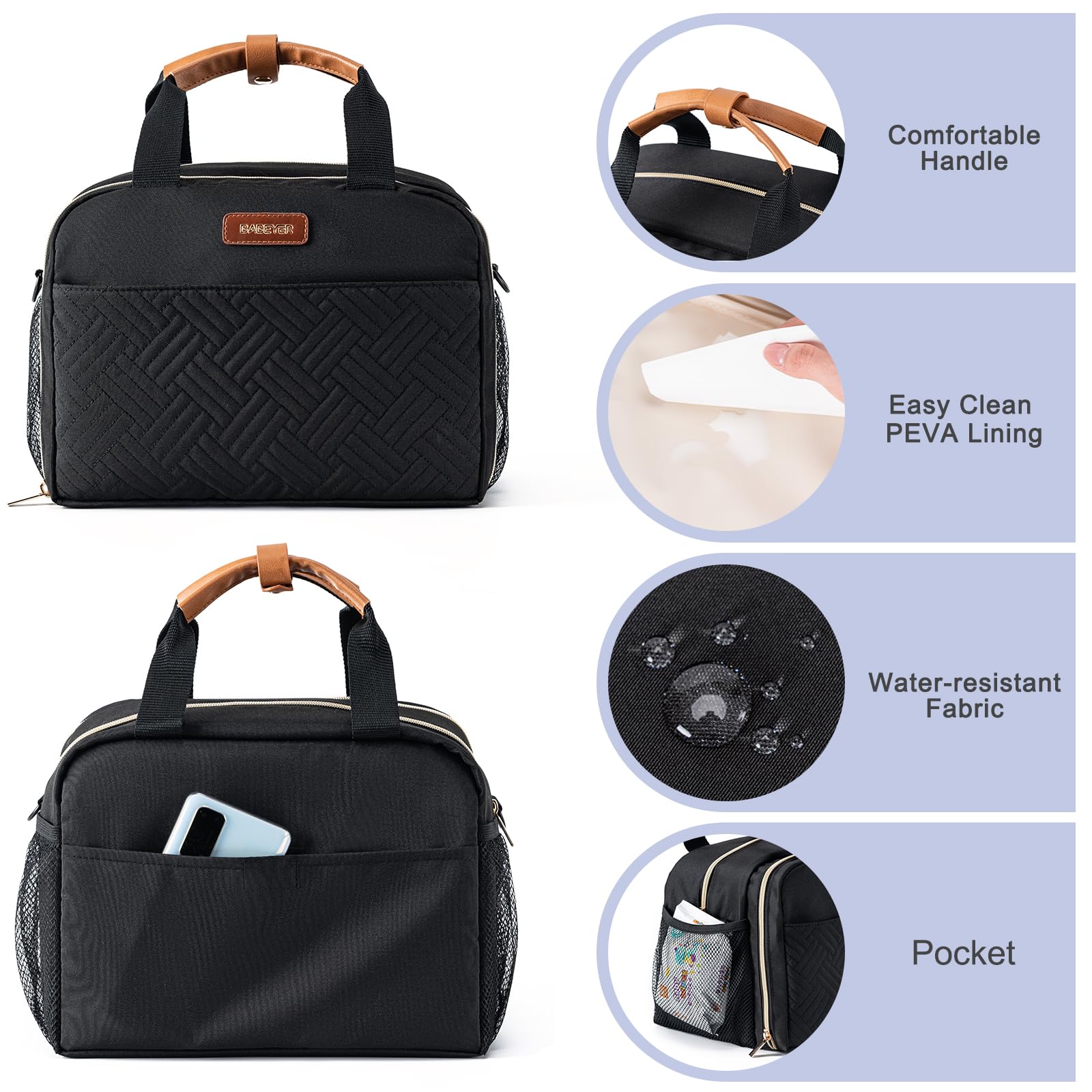 BABEYER bag with detachable handle fits on a stroller