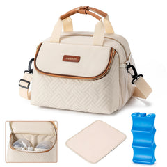 BABEYER breastmilk cooler bag with ice pack keeping six 9-ounce bottles cold on the go