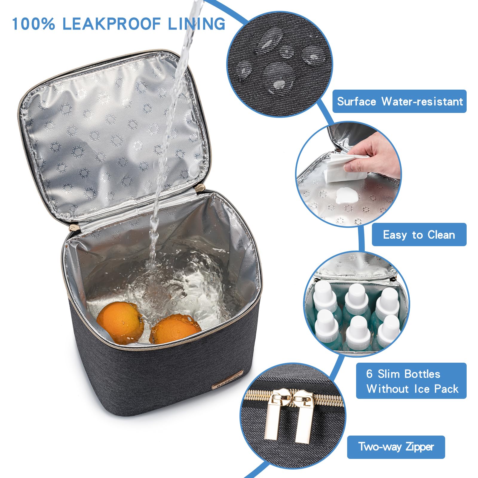 BABEYER cooler bag with detachable top handle for stroller use