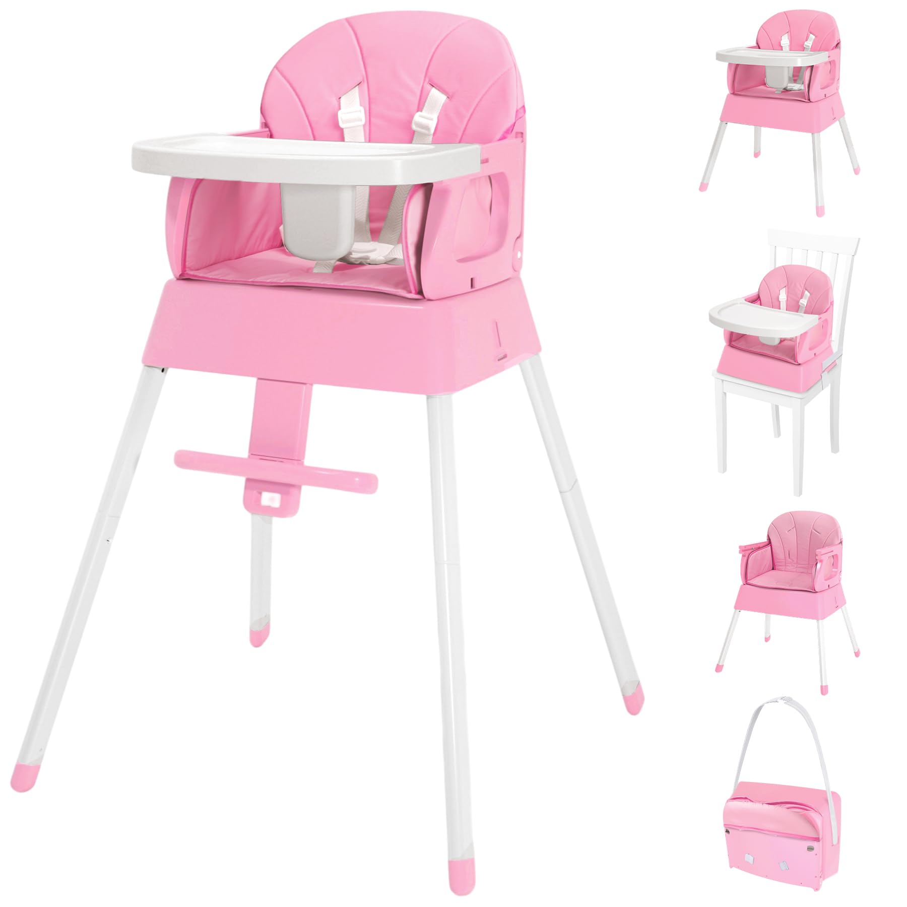 BABHAMNESS 5 in 1 Foldable High Chair with removable tray enables easy mealtime prep
