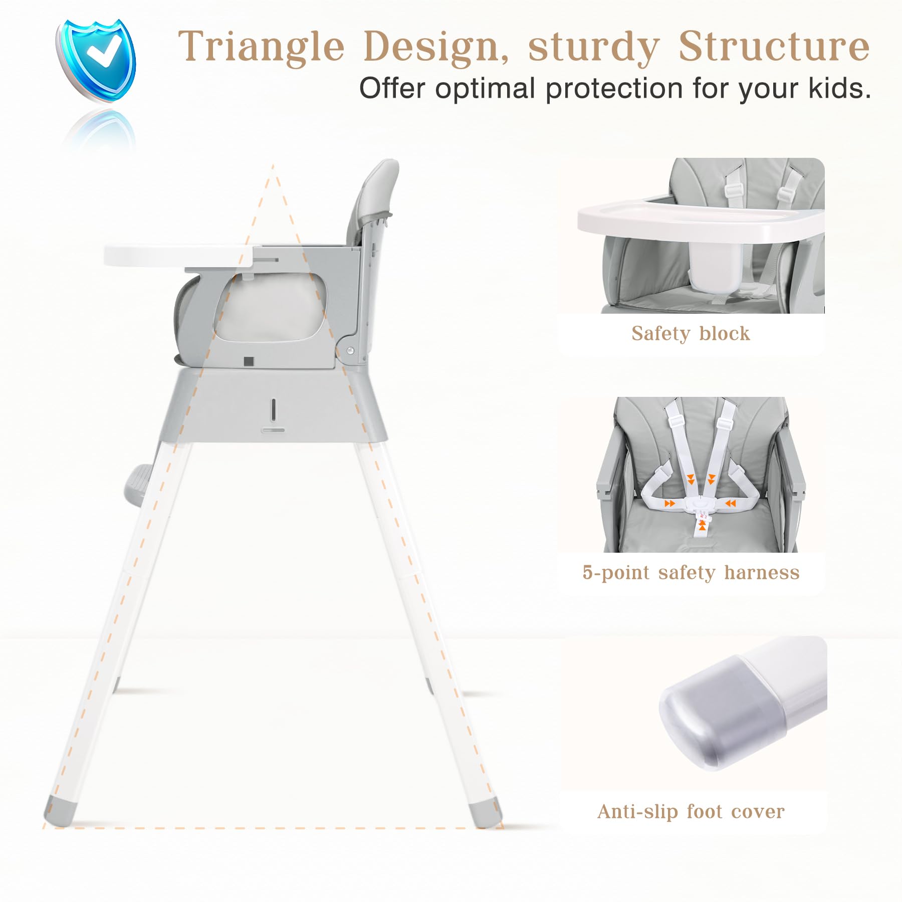 Stable pyramid legs with anti-slip pads on BABHAMNESS chair.