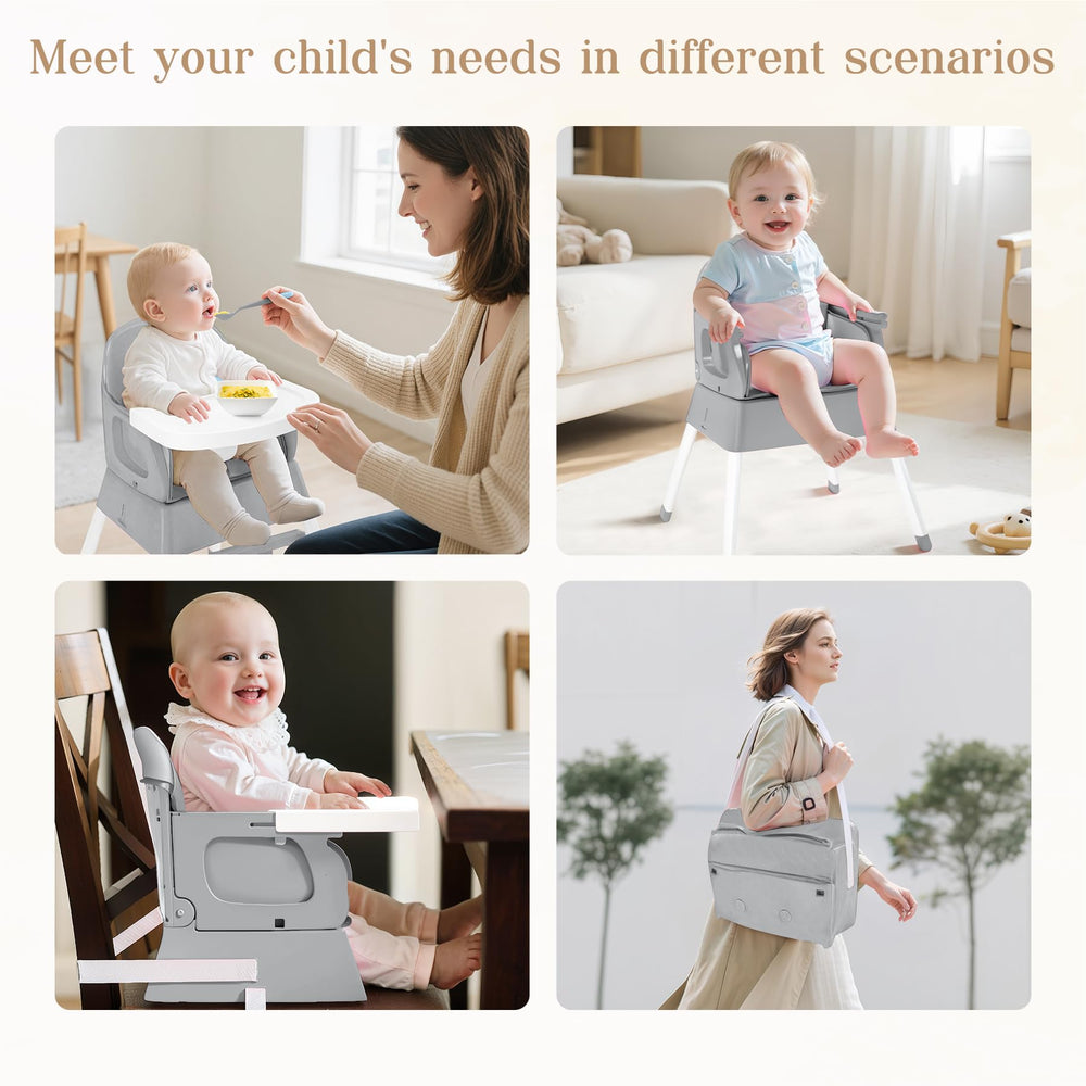 Portable BABHAMNESS high chair at the dining table for family meals.