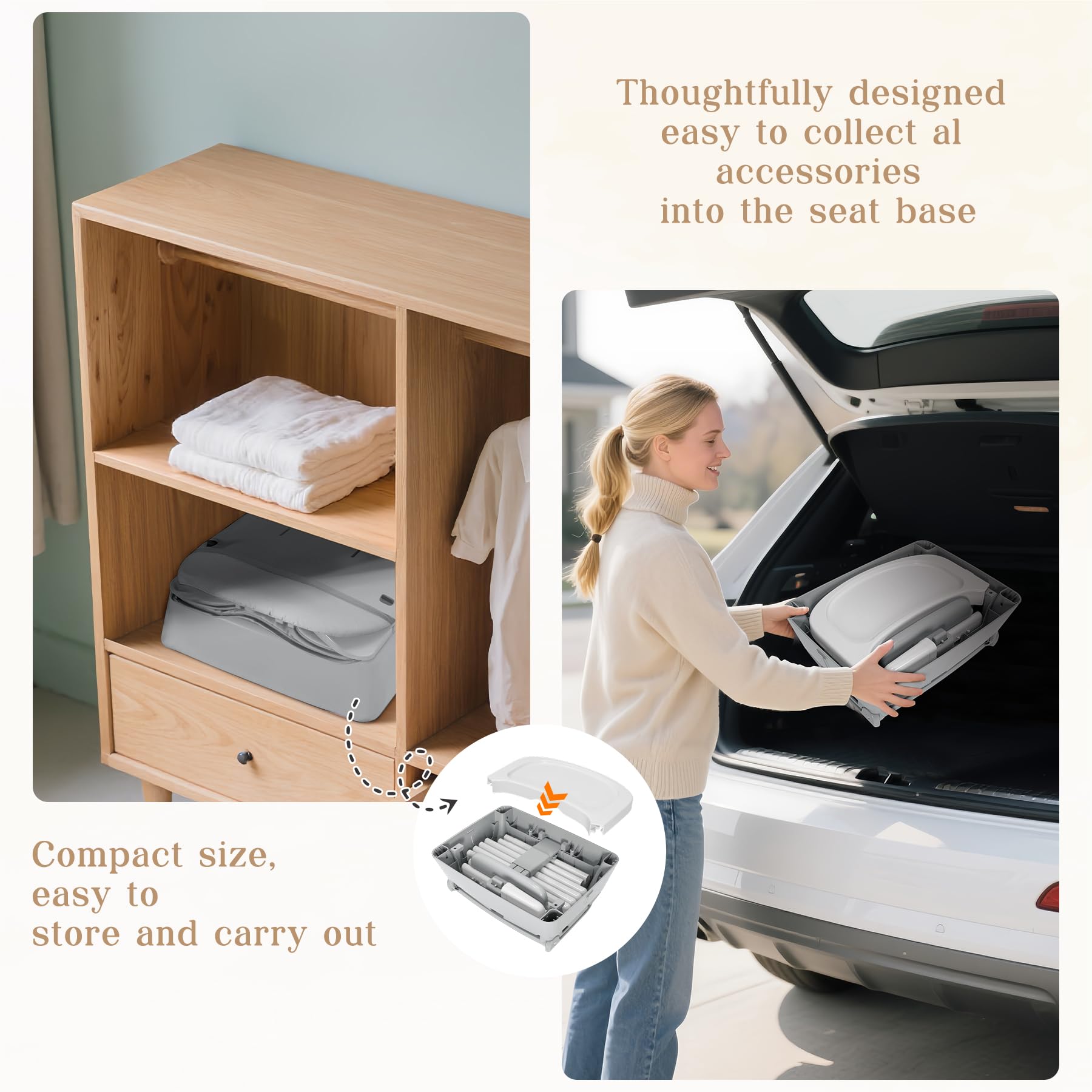 Strap included to secure booster seat to a dining chair.