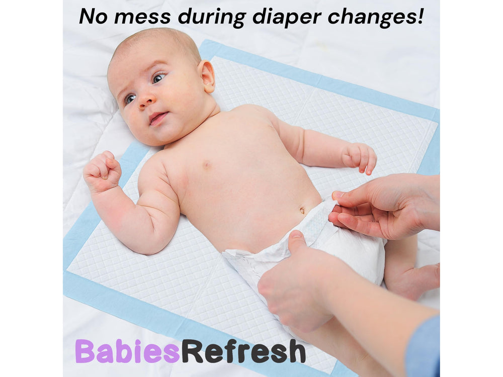 BabiesRefresh underpad blue showing fast absorption and quick dry action
