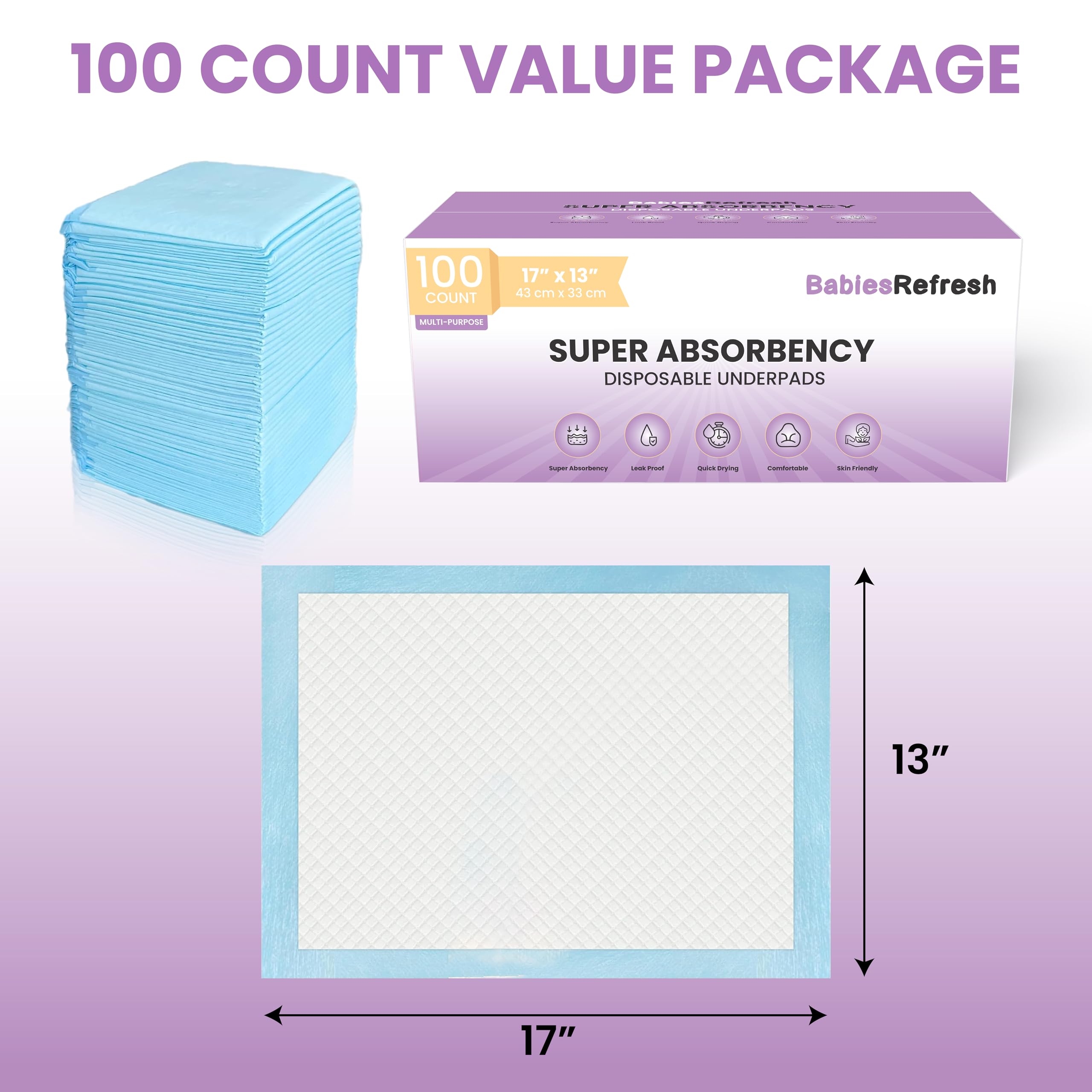 BabiesRefresh leakproof blue underpad with absorbent core in use