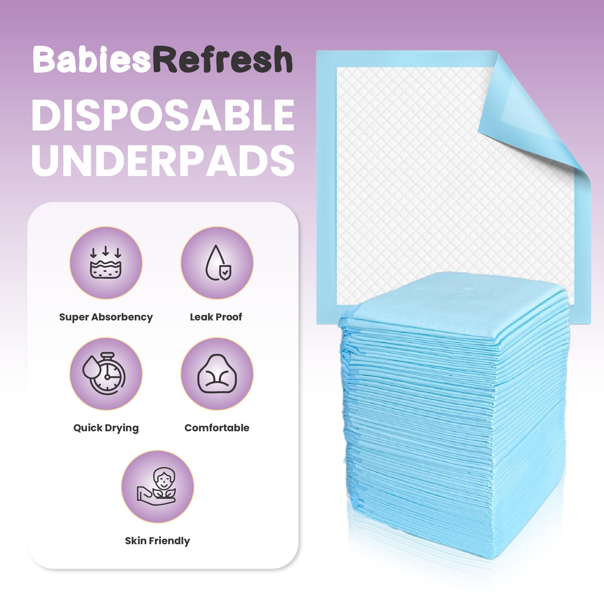 BabiesRefresh quilted top blue underpad offering skin-friendly comfort