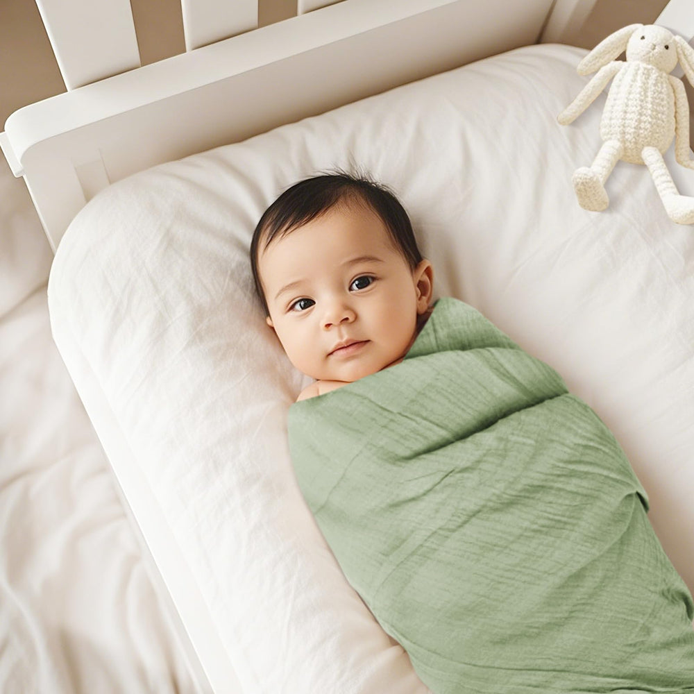 Close-up of soft muslin fibers from Babify swaddle blanket for delicate baby skin.