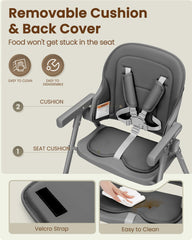 Babilous high chair 5-point harness provides secure seating during meals.
