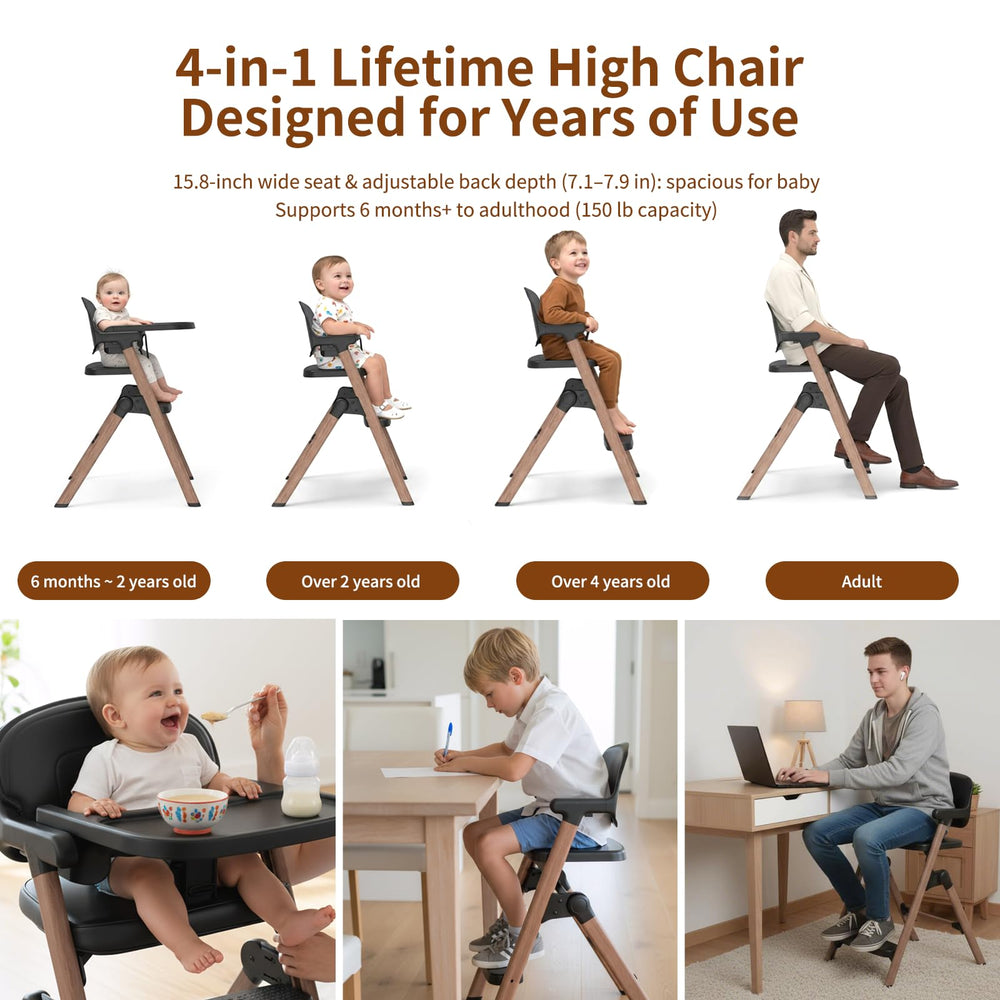 Babilous High Chair adjustable back depth supports growing children.