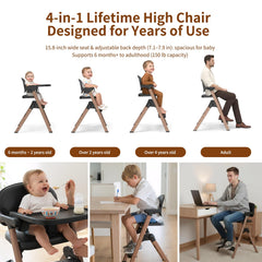 Babilous High Chair adjustable back depth supports growing children.