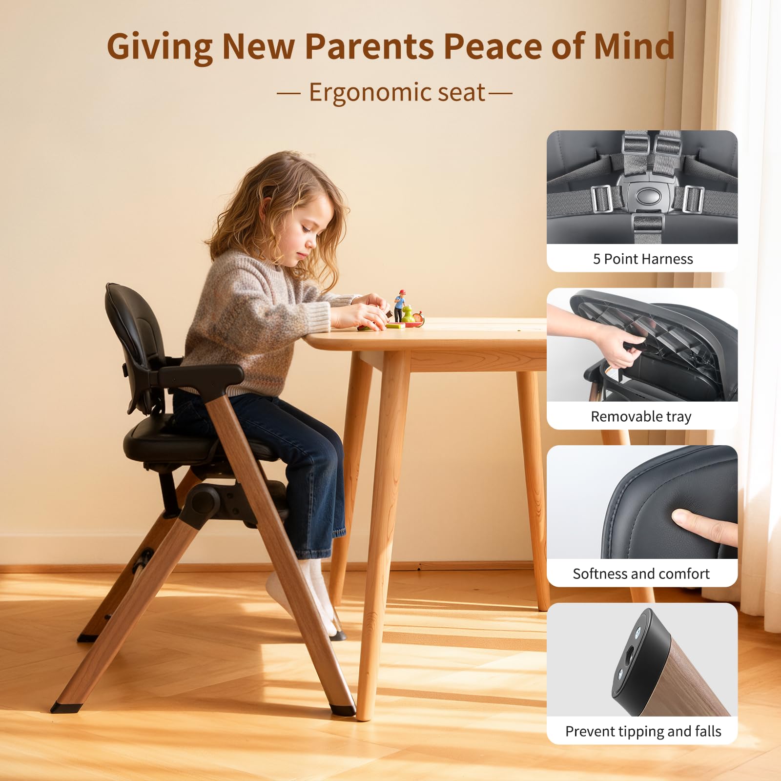 Babilous High Chair removable tray simplifies cleaning and setup.