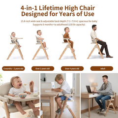 Babilous high chair wood-grain detail adds warm aesthetics to meals.