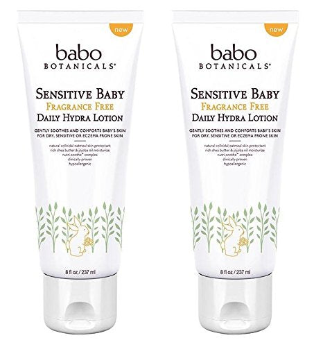 Babo Naturals Sensitive Baby Hydra Lotion front bottle view for fragrance-free daily hydration.