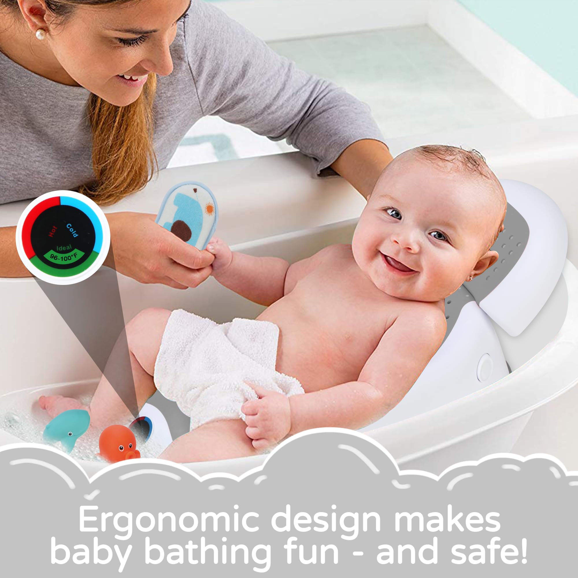 Babove foldable design keeps the bath seat compact for travel.