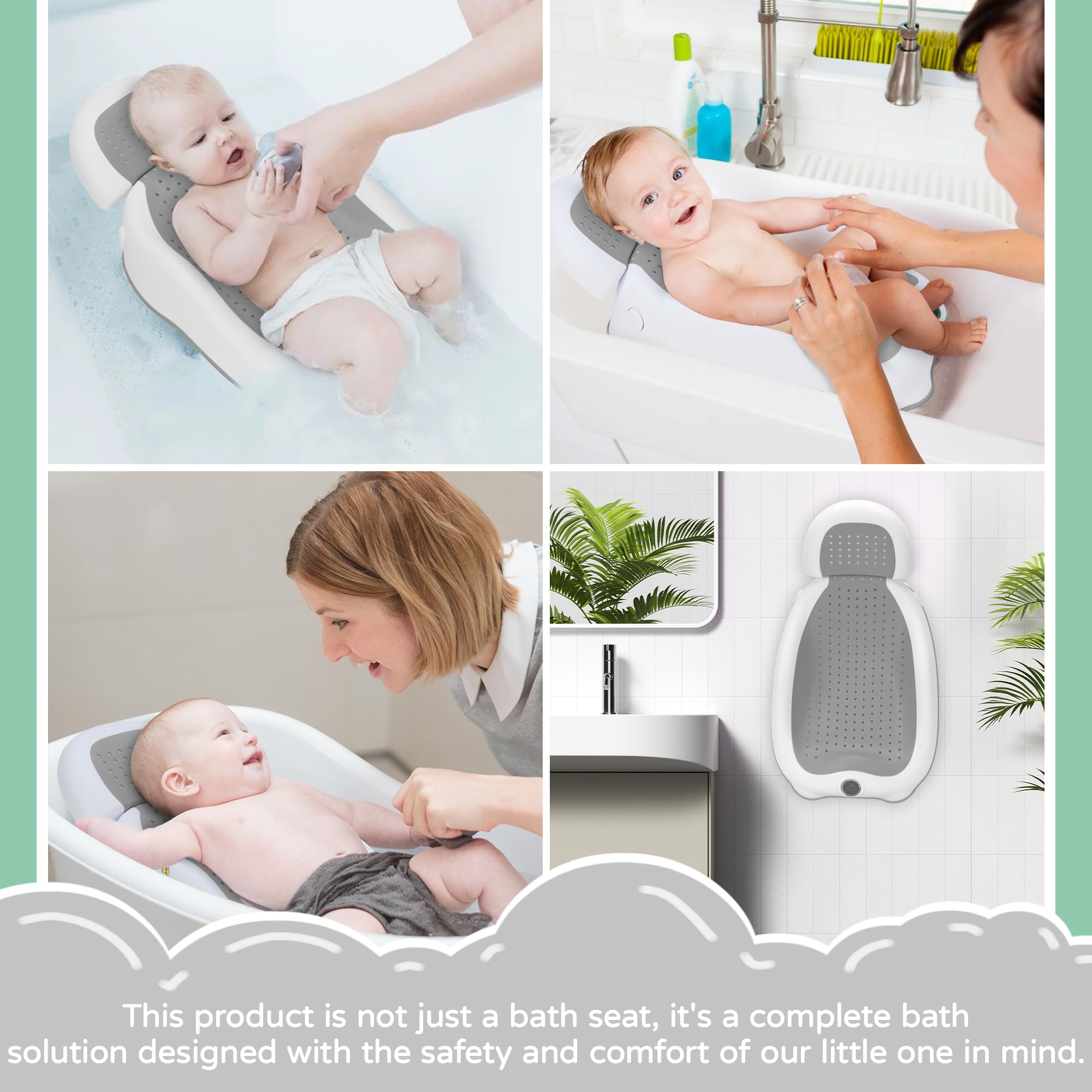 Babove soft silicone seat cradles baby gently with grip.