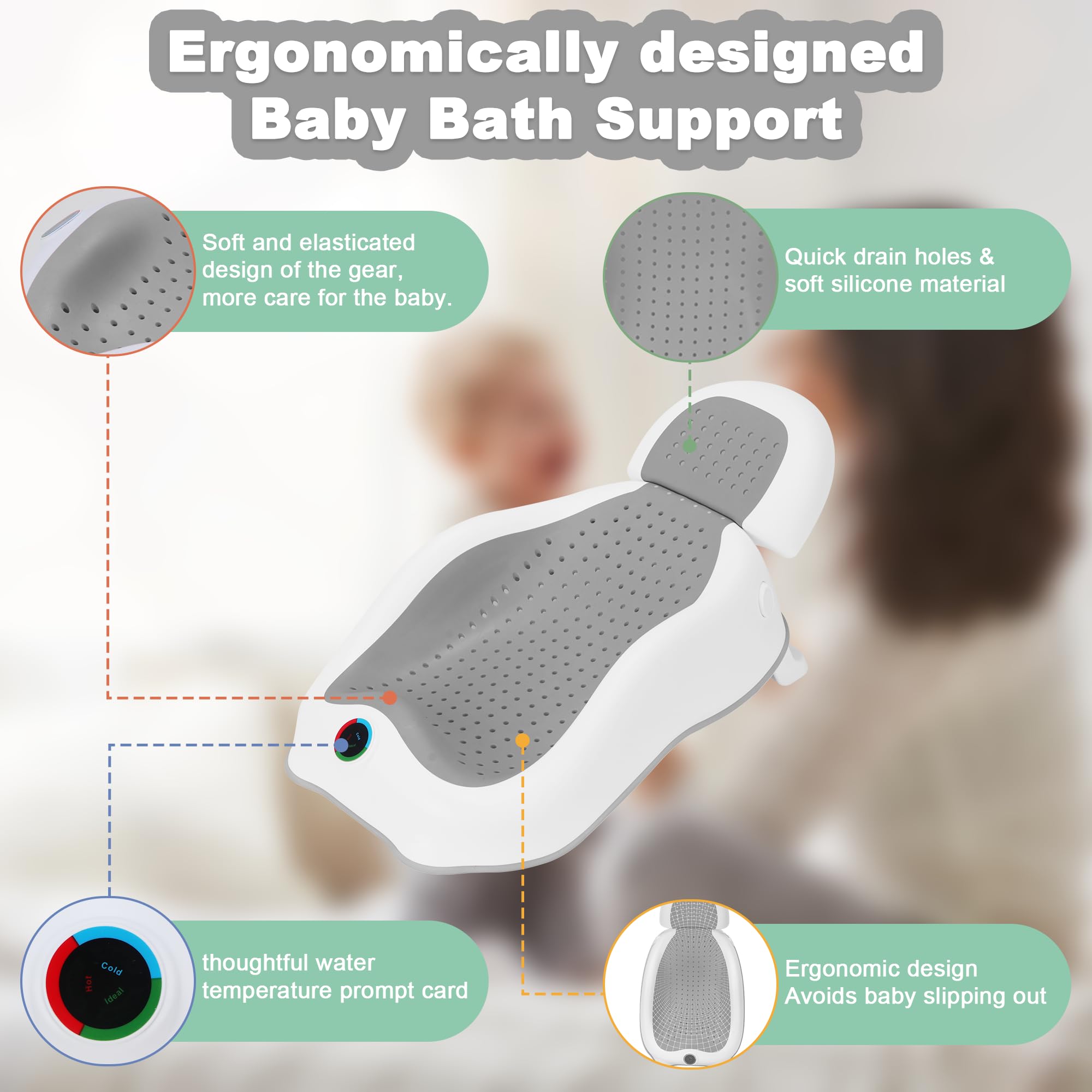 Babove two-position tilt allows customizable comfort during baths.