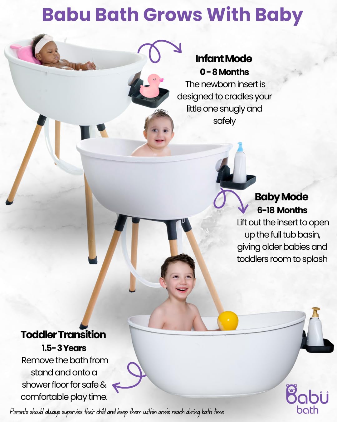 Babu Bath built-in tray keeps essentials within easy reach.