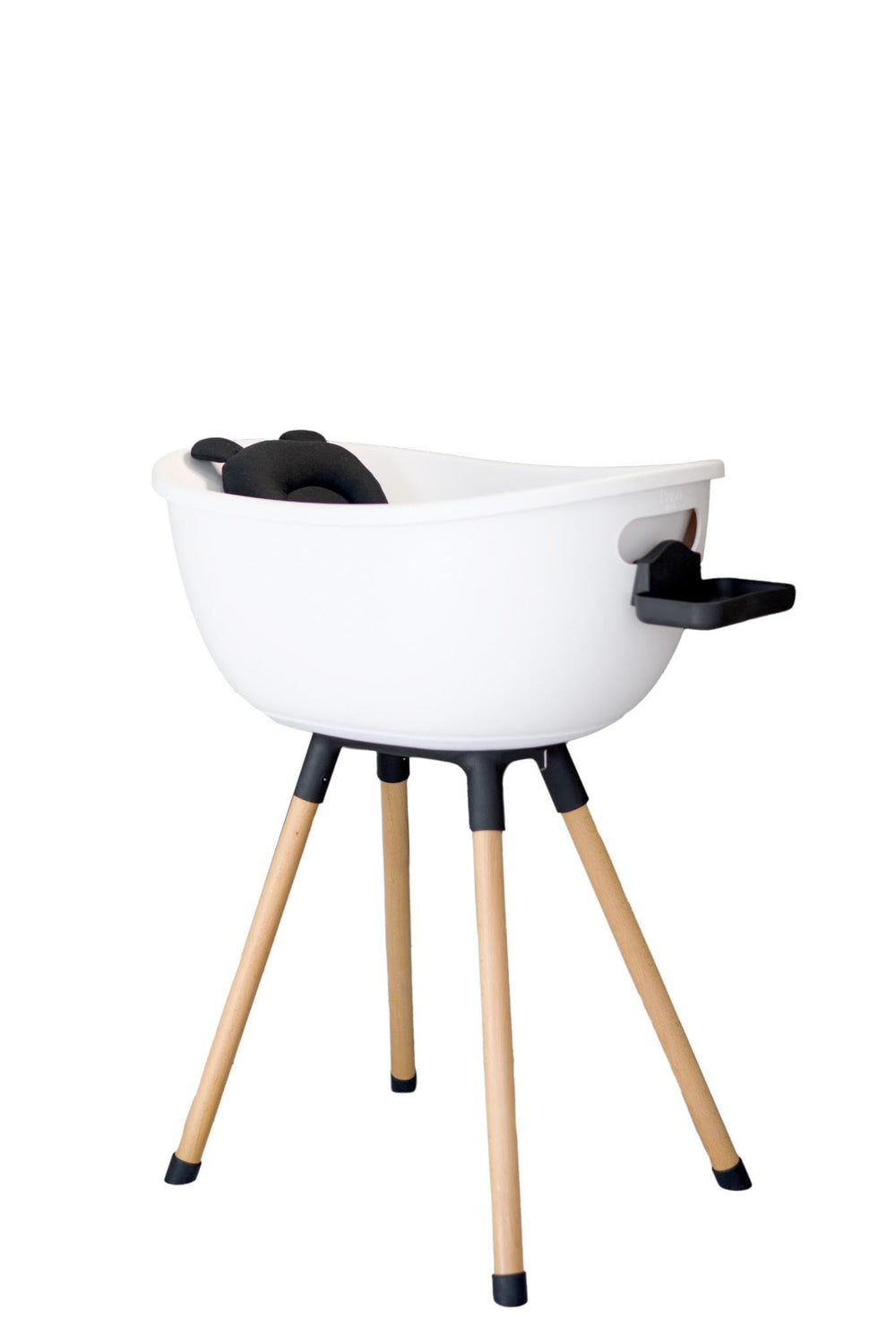 Babu Bath easy-assemble stand with wooden legs for secure bath times.
