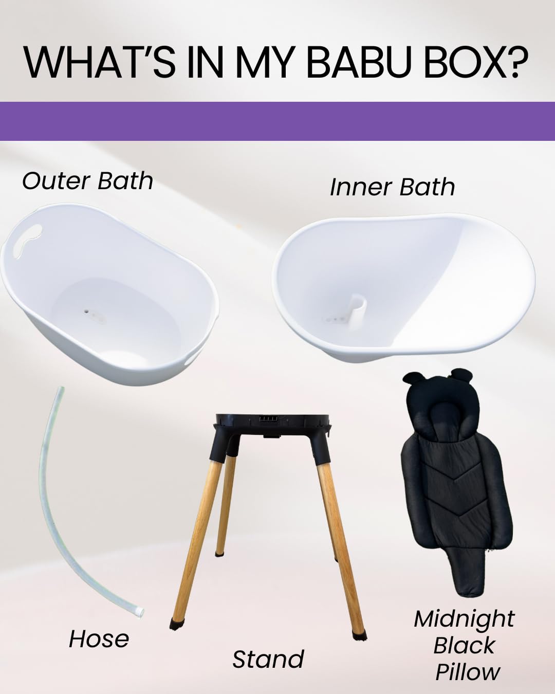 Babu Bath durable outer tub with sturdy wooden legs for stability.
