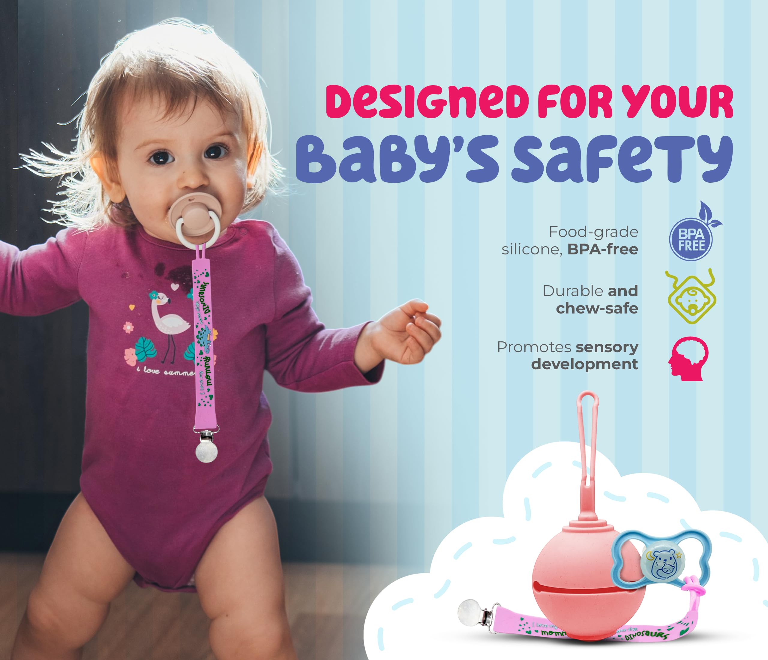 BABY AMY 2-in-1 pacifier clips and teether set for versatile use