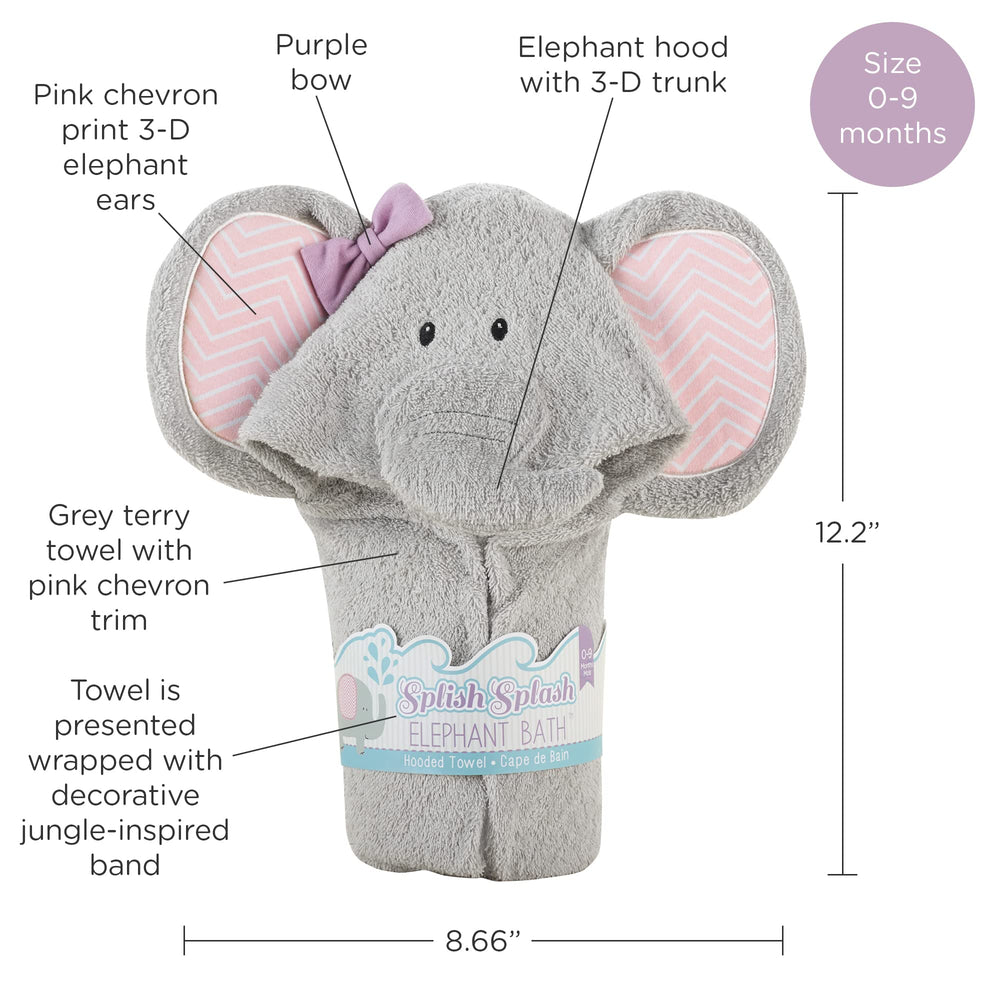 3-D elephant tail detail on Baby Aspen hooded towel.