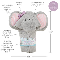 3-D elephant tail detail on Baby Aspen hooded towel.