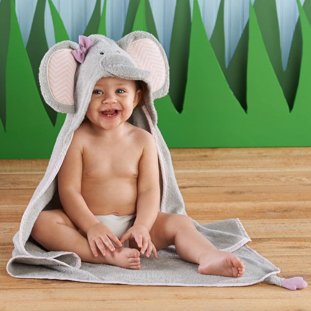 Elephant hood detail on Baby Aspen towel showing trunk and ears.