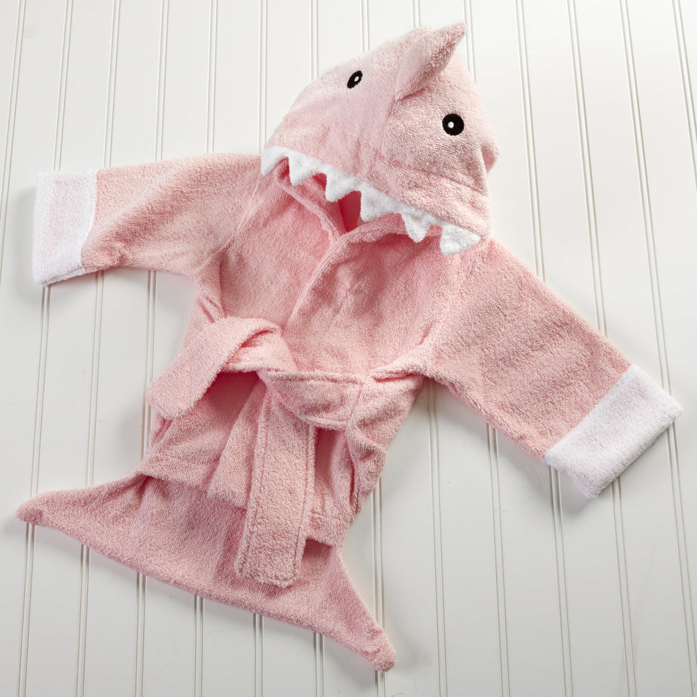 Bath time scene with Baby Aspen pink Baby Shark towel