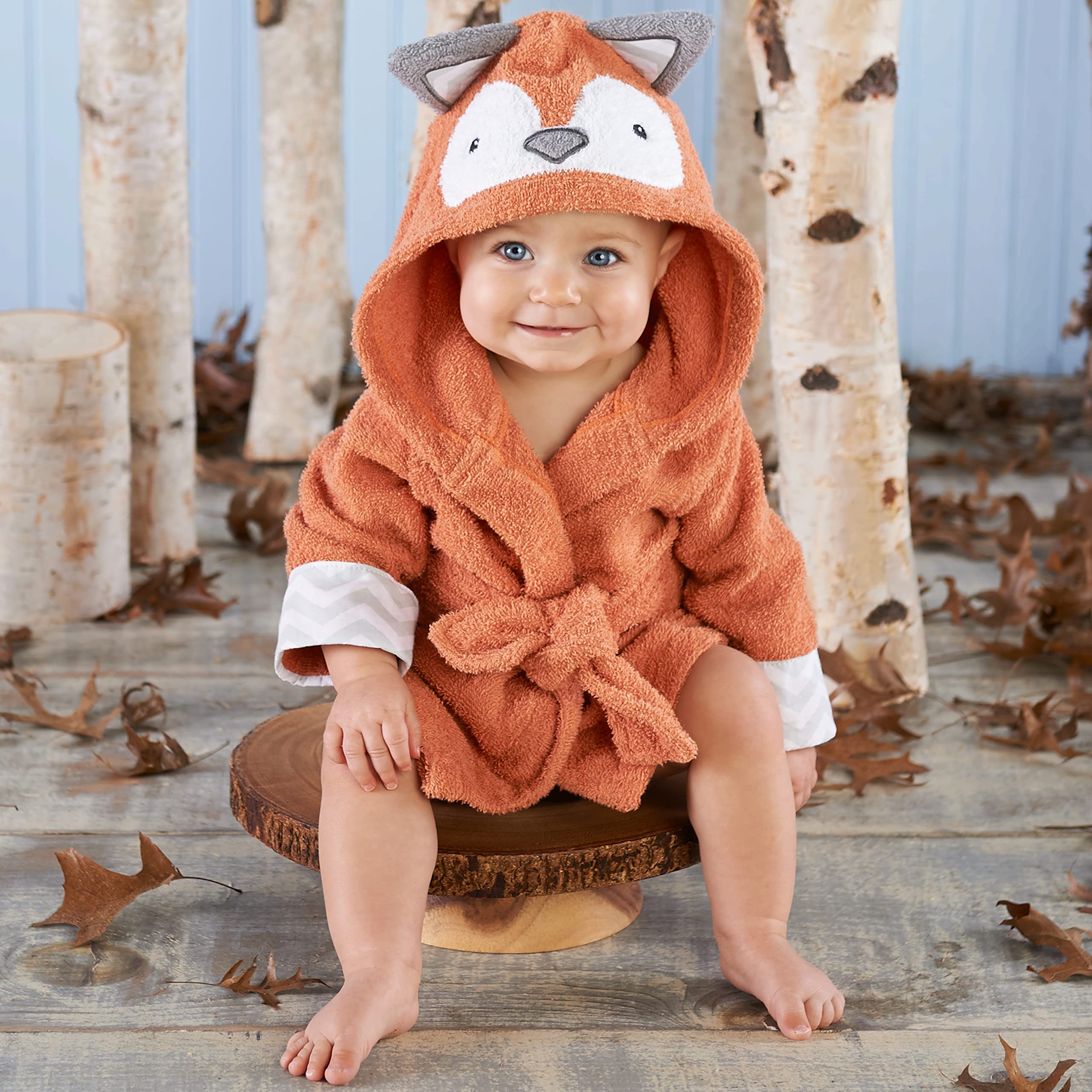 Baby Aspen Rub-a-dub Fox hooded towel showing fox ears for extra charm.