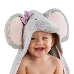 Baby Aspen Splish Splash Elephant hooded towel with 3-D trunk for cozy bath time.