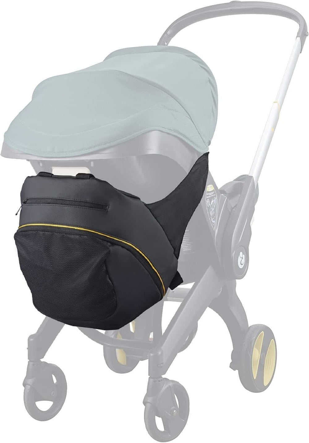 Baby & Beyond bag shown in strolling setup for easy access.