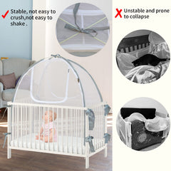 Baby & Beyond full-coverage crib tent safeguards the sleeping area.