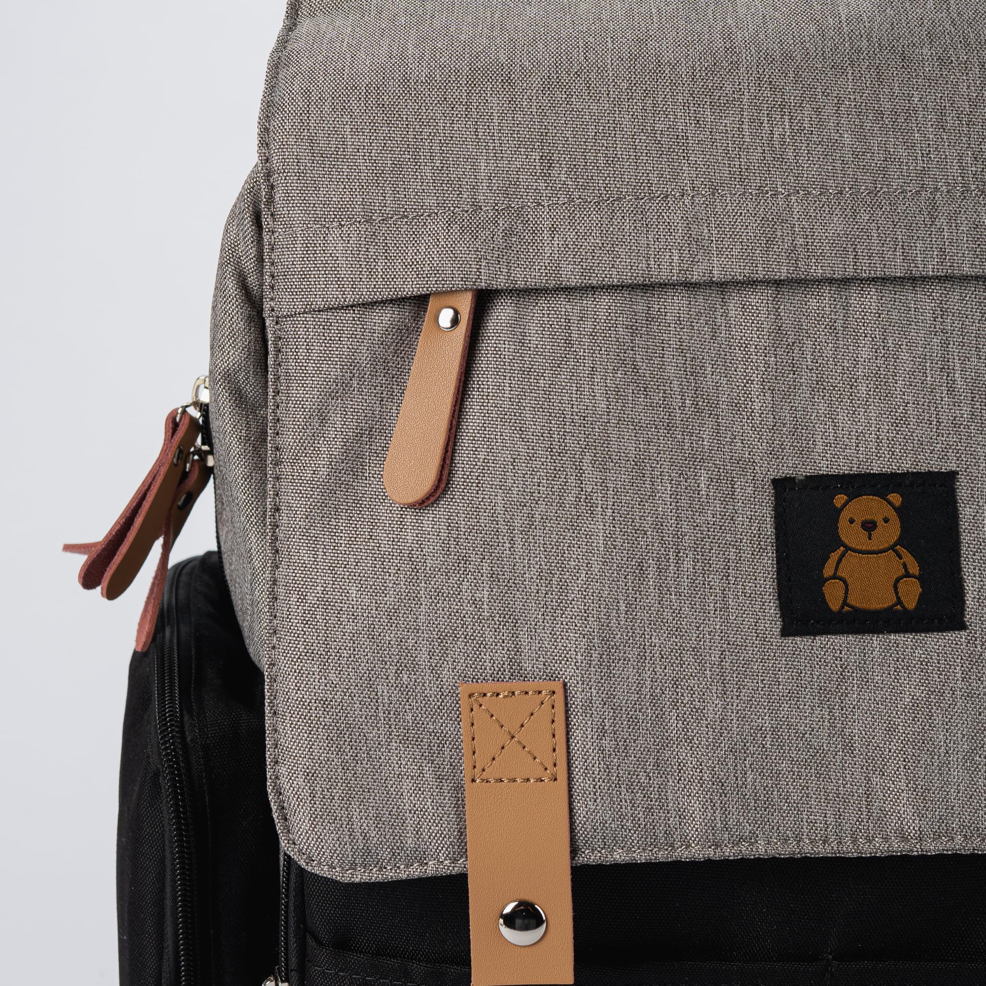 Baby Bliss Alexander diaper bag backpack with insulated bottle holders for on-the-go bottles.