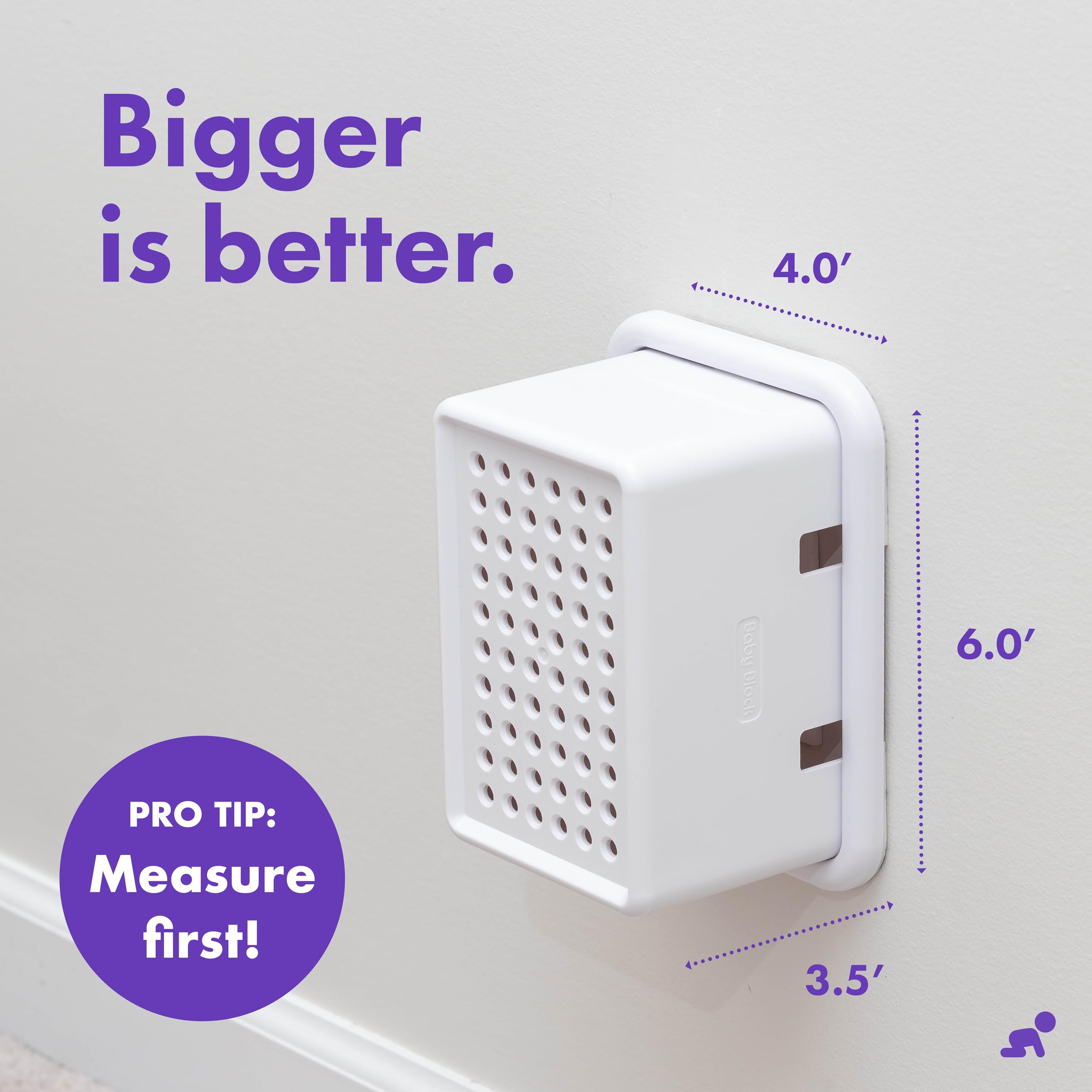 Baby Block oversized outlet cover box 3M adhesive pads minimize damage to walls.