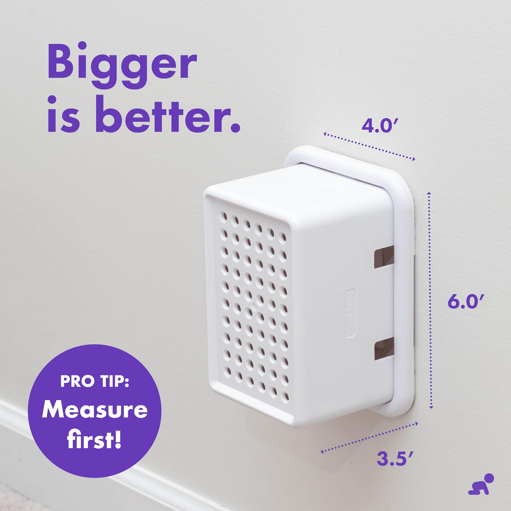 Baby Block oversized outlet cover box 3M adhesive pads minimize damage to walls.