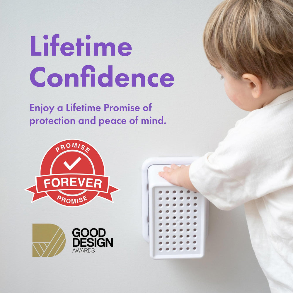 Baby Block oversized outlet cover box with doorbell transformers remains childproof yet accessible.