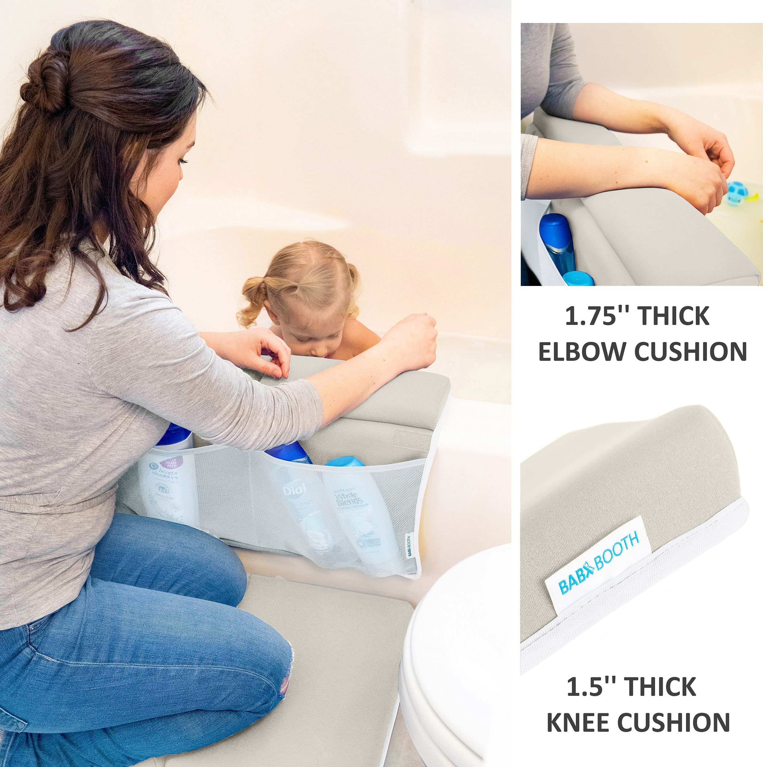 BABY BOOTH wide kneeler mat positioned beside the baby tub
