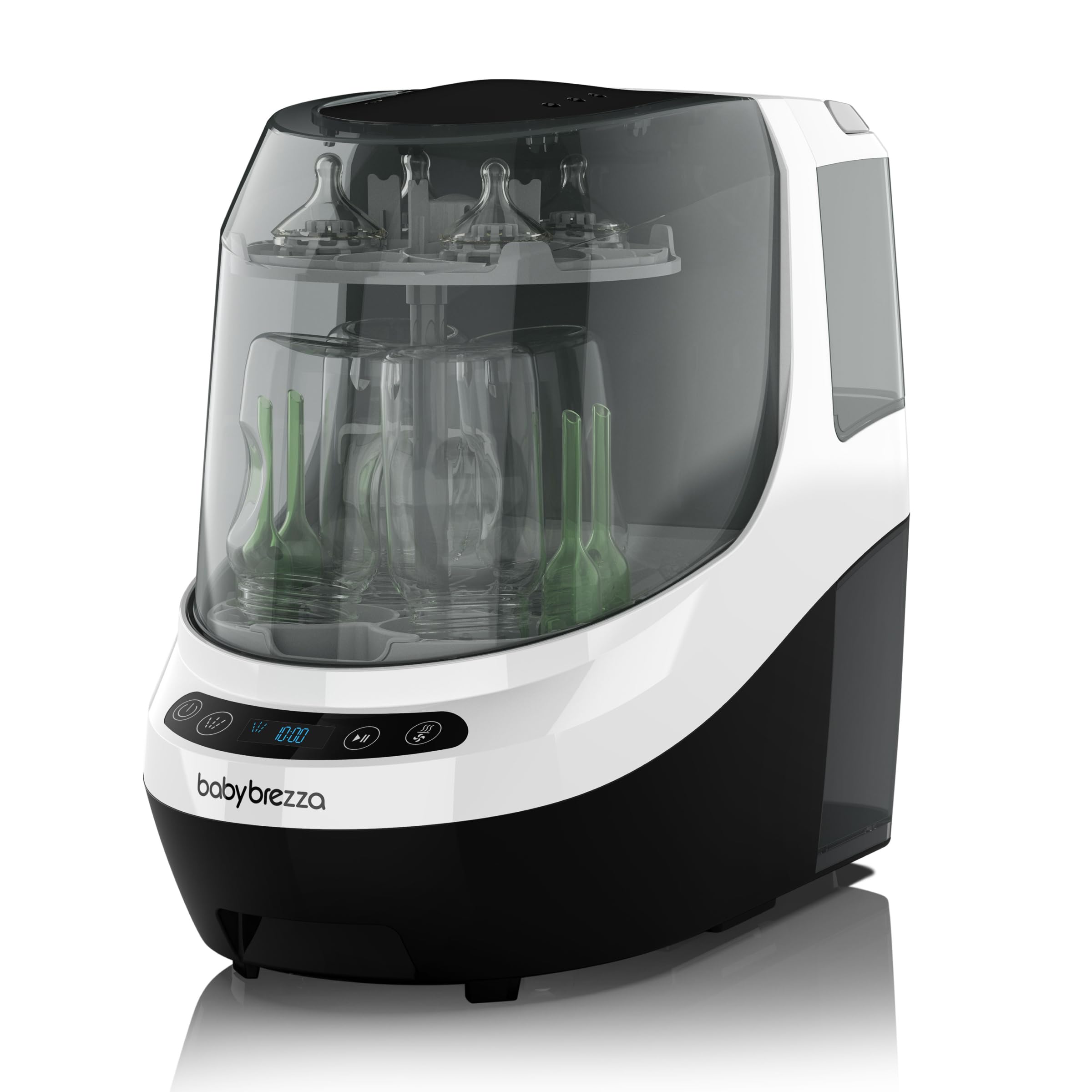 Baby Brezza Bottle Washer Pro interior view showing all-in-one cleaning convenience