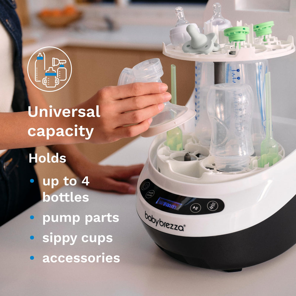 Baby Brezza Bottle Washer Pro universal capacity fits bottles, pumps, and accessories