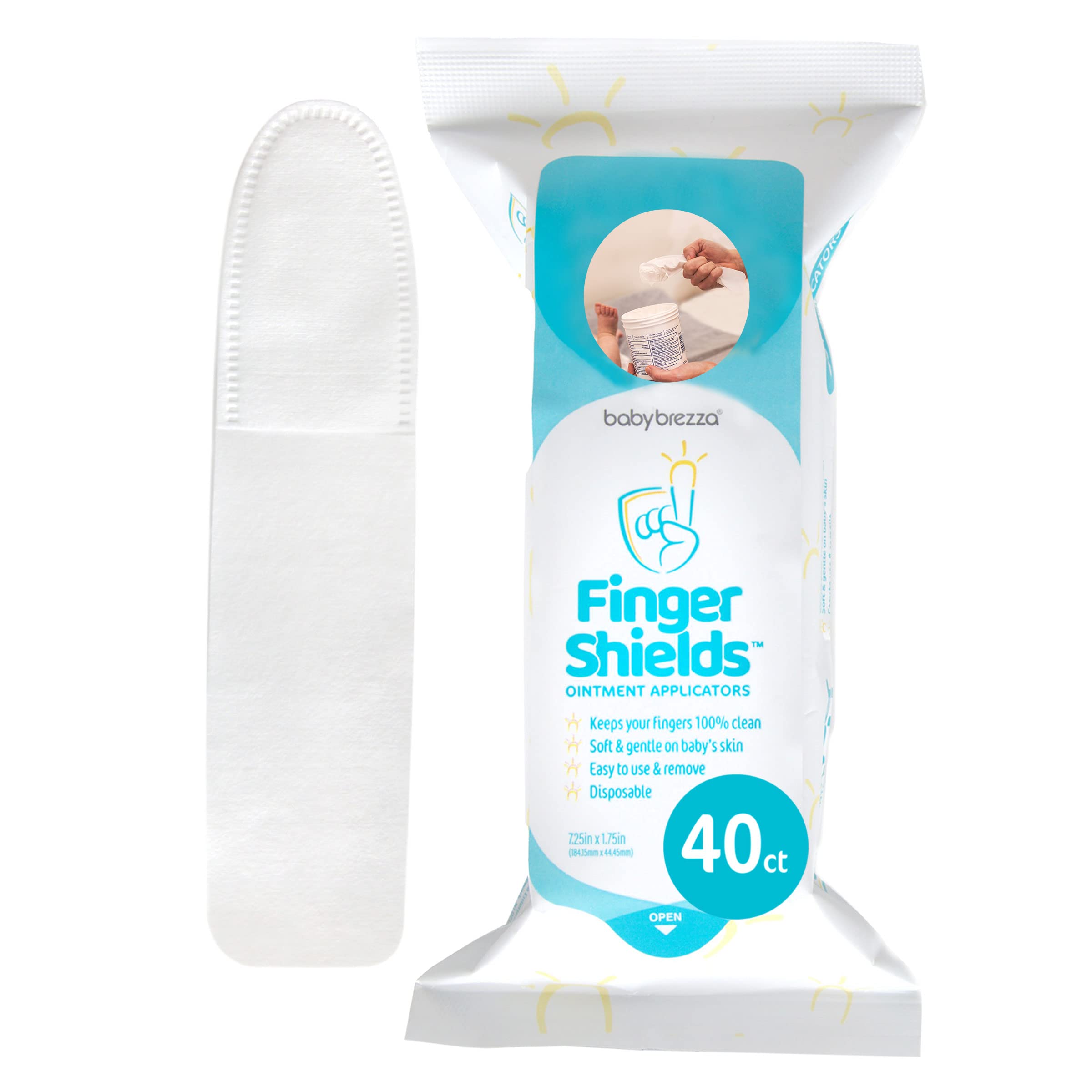 Baby Brezza Finger Shields keep hands clean during diaper cream application.