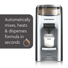 Baby Brezza Formula Pro Advanced bottle-dispensing view shows precise formula mixing