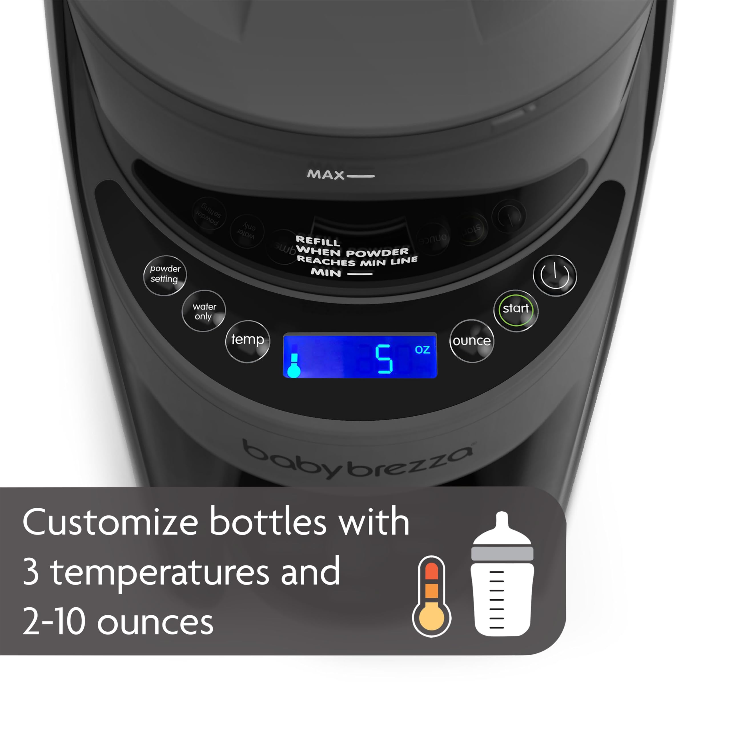 Baby Brezza Formula Pro Advanced three temperature options for feeding.