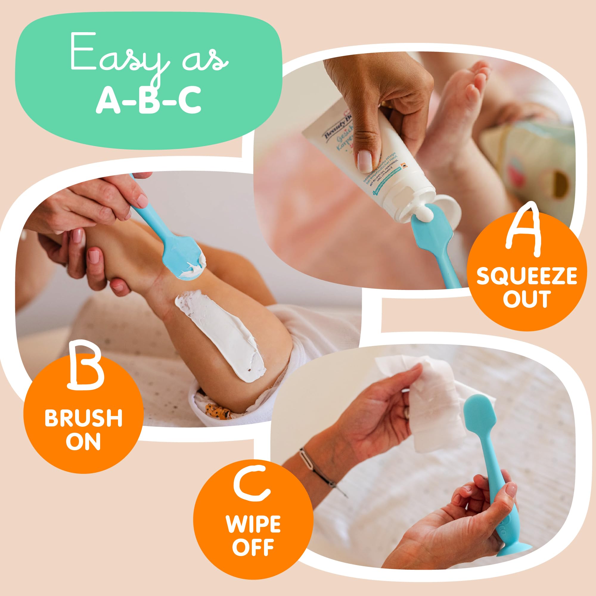 Baby Bum Brush hygienic applicator prevents messy fingers.