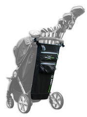 Baby Caddie golf bag attached to stroller for easy, on-the-go club access.