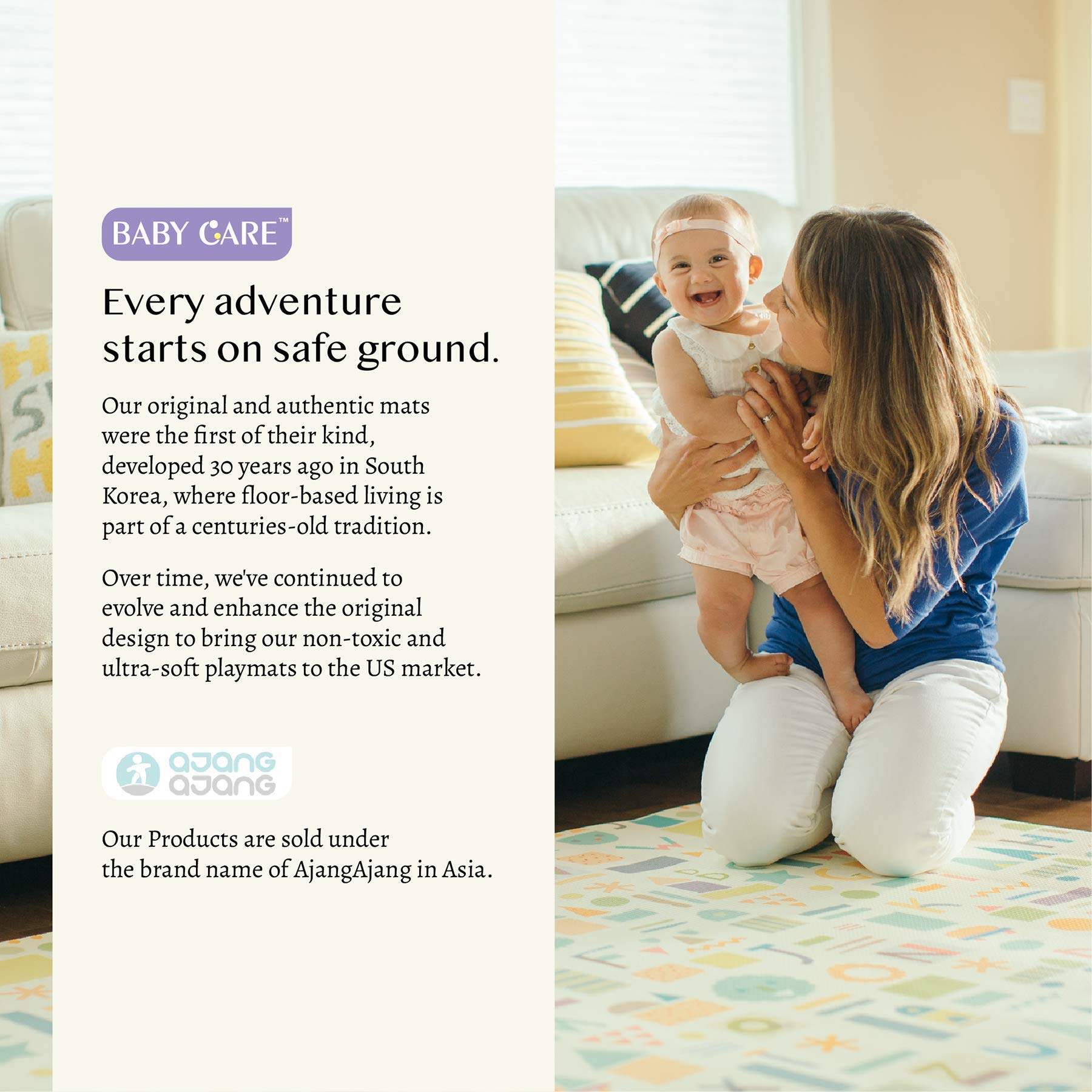 Baby Care Play Mat Waterproof Reversible demonstrates easy cleaning and dual learning surfaces.