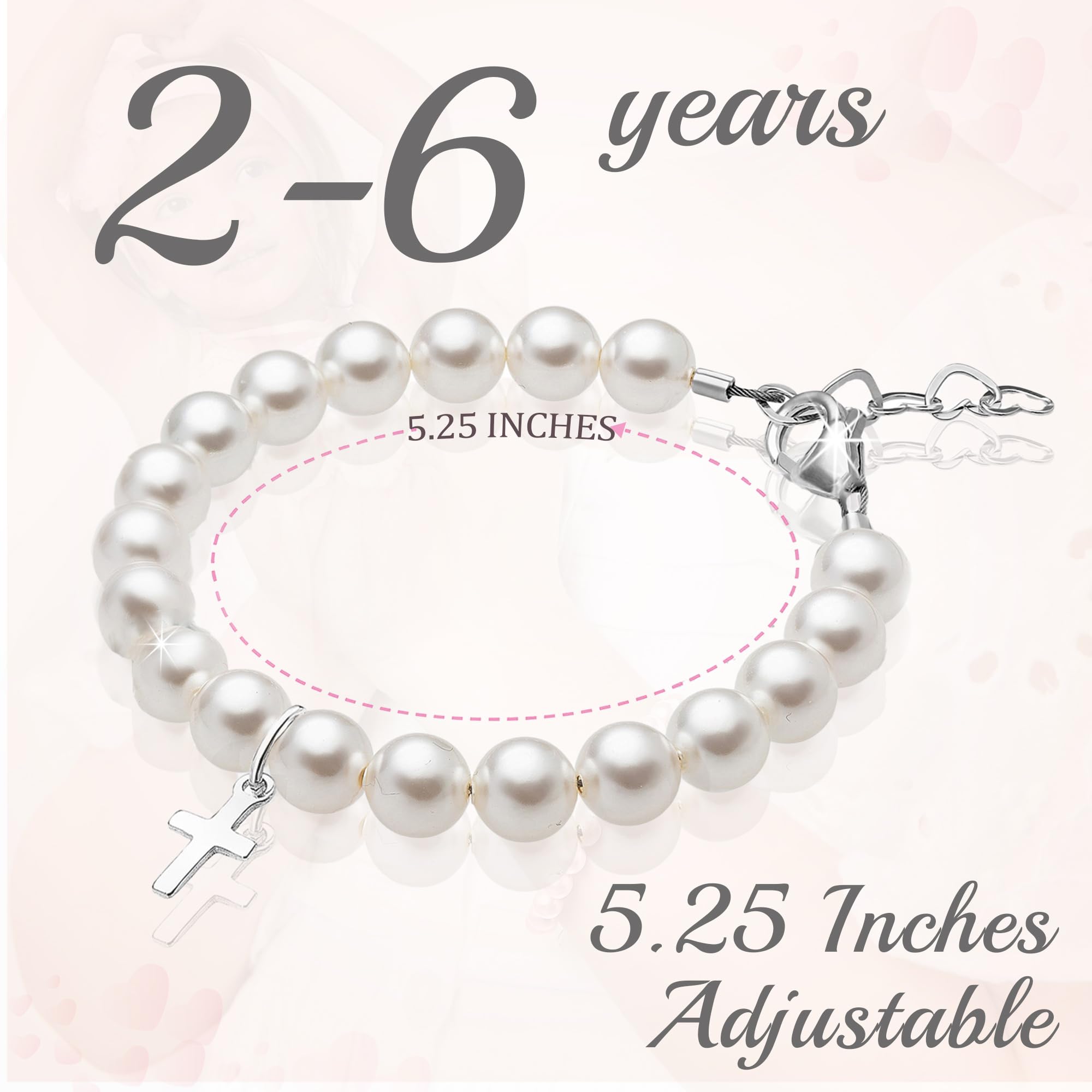 Baby Crystals white simulated pearl beads bracelet, soft-to-touch newborn accessory.